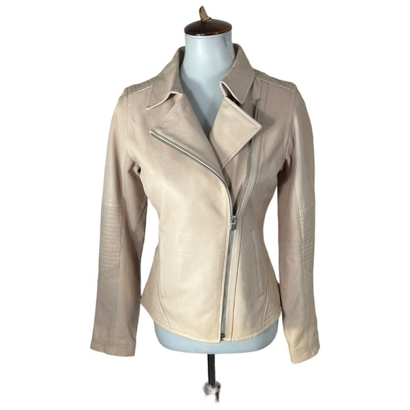Athleta Salt Flat Leather Moto Jacket In Shell Size Small - Picture 1 of 10